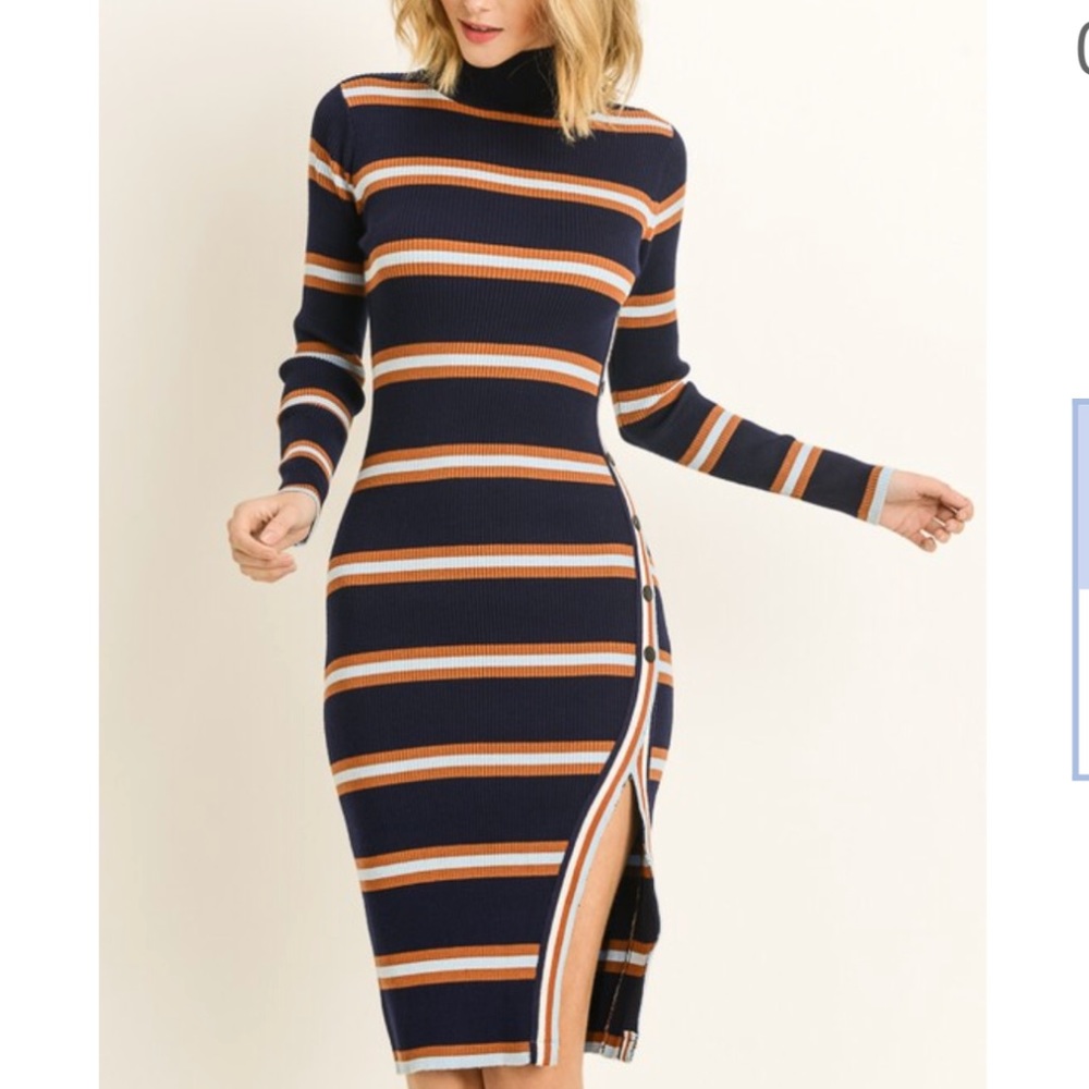 Side Split Turtleneck Sweater Dress